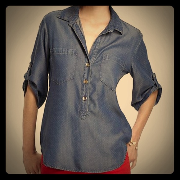 Anthropologie Cloth & Stone Pindot Chambray Shirt - Picture 5 of 7